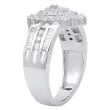 0.85 Carat (ctw) 10K White Gold Round & Baguette White Diamond Ladies Engagement Ring