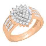 0.85 Carat (ctw) 18K Rose Gold Round & Baguette White Diamond Ladies Engagement Ring