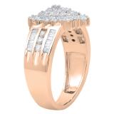 0.85 Carat (ctw) 18K Rose Gold Round & Baguette White Diamond Ladies Engagement Ring