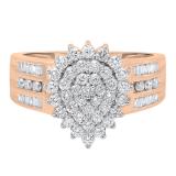 0.85 Carat (ctw) 18K Rose Gold Round & Baguette White Diamond Ladies Engagement Ring