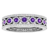 10K White Gold Round Amethyst & White Diamond Ladies Vintage Stackable Wedding Band