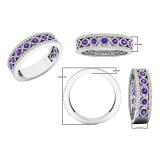 10K White Gold Round Amethyst & White Diamond Ladies Vintage Stackable Wedding Band