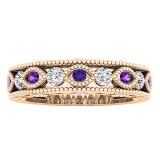 14K Rose Gold Round Amethyst & White Diamond Ladies Vintage Stackable Wedding Band