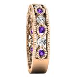 14K Rose Gold Round Amethyst & White Diamond Ladies Vintage Stackable Wedding Band