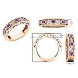 14K Rose Gold Round Amethyst & White Diamond Ladies Vintage Stackable Wedding Band