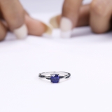 10K White Gold 6 MM Cushion & Round Blue Sapphire & Diamond Ladies Swirl Engagement Ring