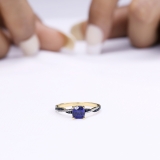 14K Yellow Gold 6 MM Cushion & Round Blue Sapphire & Diamond Ladies Swirl Engagement Ring