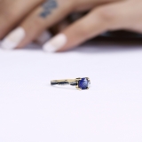 14K Yellow Gold 6 MM Cushion & Round Blue Sapphire & Diamond Ladies Swirl Engagement Ring