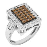 1.00 Carat (ctw) 10K White Gold Round Champagne & White Diamond Bridal Right Hand Ring 1 CT