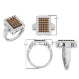 1.00 Carat (ctw) 10K White Gold Round Champagne & White Diamond Bridal Right Hand Ring 1 CT