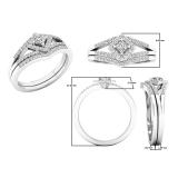 0.25 Carat (ctw) Sterling Silver Princess & Round Diamond Ladies Split Shank Engagement Ring Set