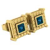 0.05 Carat (ctw) 18K Yellow Gold Plated Sterling Silver Blue Diamond Ladies Stud Earrings