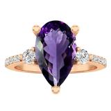 18K Rose Gold 14X8.5 MM Pear Amethyst & Round Diamond Ladies Bridal Engagement Ring