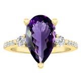 18K Yellow Gold 14X8.5 MM Pear Amethyst & Round Diamond Ladies Bridal Engagement Ring