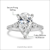 925 Sterling Silver 3 Stone Ring, 4.80 ctw Pear & Round Cubic Zirconia