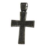 0.70 Carat (ctw) Black Plated Sterling Silver Black Diamond Mens Hip Hop Cross Pendant 3/4 CT
