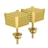 0.85 Carat (ctw) Yellow Gold Plated Sterling Silver Round Diamond Dice Mens Hip Hop Stud Earrings