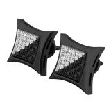 0.05 Carat (ctw) Sterling Silver Black & White Diamond Kite Mens Hip Hop Iced Stud Earrings
