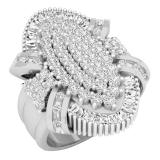 1.85 Carat (ctw) 10K White Gold Round & Baguette White Diamond Ladies Cluster Right Hand Ring