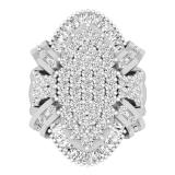 1.85 Carat (ctw) 10K White Gold Round & Baguette White Diamond Ladies Cluster Right Hand Ring