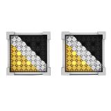 0.07 Carat (ctw) Sterling Silver Black White & Yellow Diamond Mens Hip Hop Iced Stud Earrings