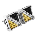 0.07 Carat (ctw) Sterling Silver Black White & Yellow Diamond Mens Hip Hop Iced Stud Earrings