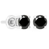 1.40 Carat (ctw) Sterling Silver Black Diamond Ladies Solitaire Stud Earrings