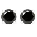 1.40 Carat (ctw) Sterling Silver Black Diamond Ladies Solitaire Stud Earrings