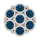 1.30 Carat (ctw) 10K Rose Gold Round Blue & White Diamond Ladies Cluster Flower Ring