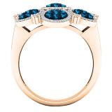 1.30 Carat (ctw) 10K Rose Gold Round Blue & White Diamond Ladies Cluster Flower Ring