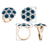 1.30 Carat (ctw) 10K Rose Gold Round Blue & White Diamond Ladies Cluster Flower Ring