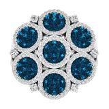 1.30 Carat (ctw) 10K White Gold Round Blue & White Diamond Ladies Cluster Flower Ring