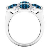 1.30 Carat (ctw) 10K White Gold Round Blue & White Diamond Ladies Cluster Flower Ring