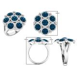 1.30 Carat (ctw) 10K White Gold Round Blue & White Diamond Ladies Cluster Flower Ring