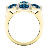 1.30 Carat (ctw) 10K Yellow Gold Round Blue & White Diamond Ladies Cluster Flower Ring