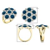 1.30 Carat (ctw) 10K Yellow Gold Round Blue & White Diamond Ladies Cluster Flower Ring