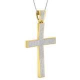 1.00 Carat (ctw) Yellow Plated Sterling Silver Round White Diamond Mens Religious Cross Pendant 1 CT