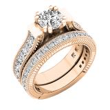 10K Rose Gold 6 MM Round & Princess White Cubic Zirconia CZ Ladies Bridal Engagement Ring Set
