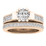 10K Rose Gold 6 MM Round & Princess White Cubic Zirconia CZ Ladies Bridal Engagement Ring Set