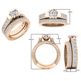 10K Rose Gold 6 MM Round & Princess White Cubic Zirconia CZ Ladies Bridal Engagement Ring Set