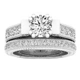 14K White Gold 6 MM Round & Princess White Cubic Zirconia CZ Ladies Bridal Engagement Ring Set