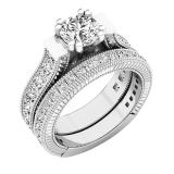 18K White Gold 6 MM Round & Princess White Cubic Zirconia CZ Ladies Bridal Engagement Ring Set