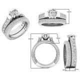 18K White Gold 6 MM Round & Princess White Cubic Zirconia CZ Ladies Bridal Engagement Ring Set