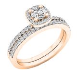 0.65 Carat (ctw) 10K Rose Gold Round White Diamond Bridal Engagement Ring Set
