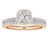 0.65 Carat (ctw) 10K Rose Gold Round White Diamond Bridal Engagement Ring Set