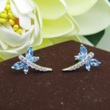 Sterling Silver Marquise & Round Blue & White Topaz Ladies Dragonfly Stud Earrings
