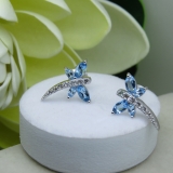 Sterling Silver Marquise & Round Blue & White Topaz Ladies Dragonfly Stud Earrings