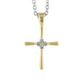 0.06 Carat (ctw) 10K Yellow Gold Round White Diamond Ladies Cross Pendant (Silver Chain Included)