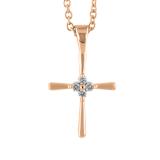 0.06 Carat (ctw) 10K Rose Gold Round White Diamond Ladies Cross Pendant (Gold Chain Included)