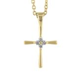 0.06 Carat (ctw) 10K Yellow Gold Round White Diamond Ladies Cross Pendant (Gold Chain Included)